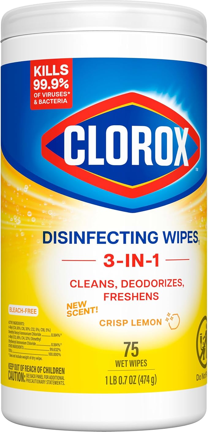 Clorox Disinfecting Cleaning Wipes, Bleach Free, Crisp Lemon, 75 Count (Pack May Vary)
