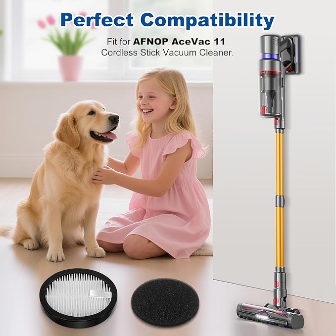 13 Pcs AceVac 11 Filter Replacement Compatible with AFNOP AceVac11 Cordless Anti-tangle Stick Vacuum Cleaner for Home with LED Touch Screen, 4 HEPA Filters, 8 Sponge Filters, 1 Cleaning Brush