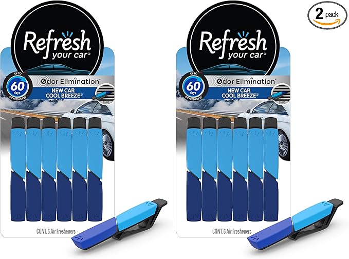 Refresh your car, Odor Elimination cool breeze Auto Vent Stick, New Car, 6 Per Pack (Pack of 2)