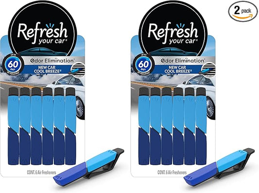 Refresh your car, Odor Elimination cool breeze Auto Vent Stick, New Car, 6 Per Pack (Pack of 2)
