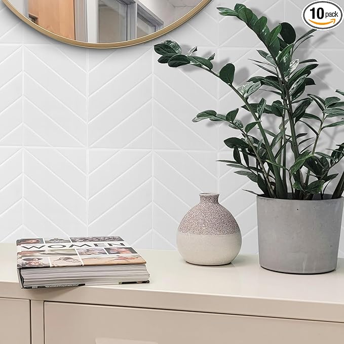 Peel and Stick Backsplash for Kitchen,New Upgrade Herringbone Tiles,Stick on Subway Tile Peel and Stick Backsplash,Whtie 10-Sheet.