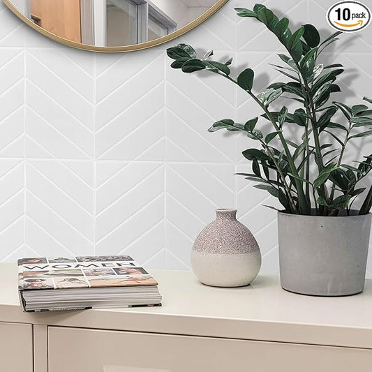 Peel and Stick Backsplash for Kitchen,New Upgrade Herringbone Tiles,Stick on Subway Tile Peel and Stick Backsplash,Whtie 10-Sheet.