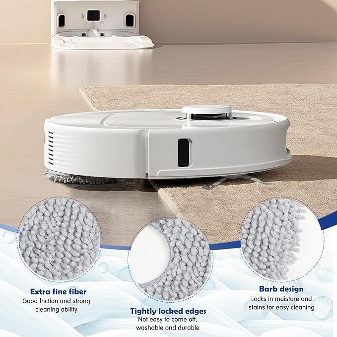 VIEWALL 8 Pack Mop Cloths for Roborock Qrevo QV 35A/35S/S5V/Q Revo S/Pro/Master/Plus/Curv/S5X/Edge/S5A/QX Revo/Saros 10R/20 Series Vacuum Cleaner, Microfiber Washable Mop Pad Replacement Accessories