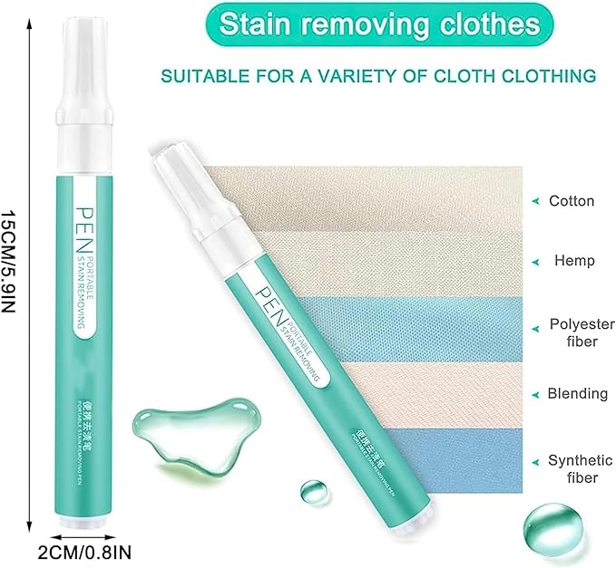Portable bleach pens for clothes, 2-Pack Instant Stain and Grease Remover, Ideal for On-The-Go Laundry Clean-Up, Safe for All Fabric Types