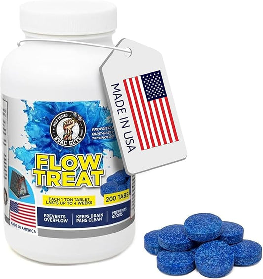HVAC GUYS – Flow Treat Tabs - 2400 Tablets | AC Drain Line Cleaner | Prevents Odors, Keeps HVAC Drain Pan Clean, Prevents Overflow | One Tablet Lasts up to 4 Weeks
