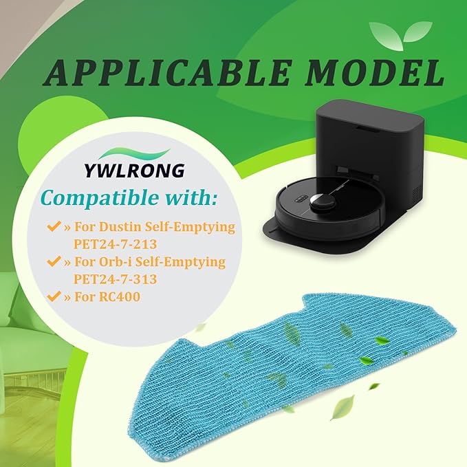 10PCS Mop Pads for BObsweep Dustin Self-Emptying PET24-7-213 Cleaning Pads for Ultravision Self-Emptying PET24-7-313/ RC400 Mop Pad Robot Vacuum Replacement Pars