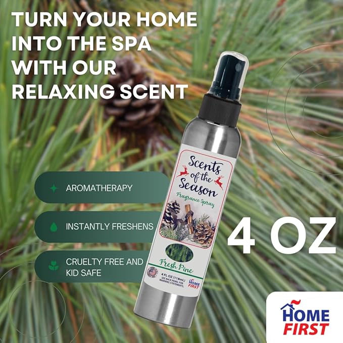 Essential Oil Fragrance Spray, Pine, 4 oz — Natural Room and Fabric Mist for Home, Office, and Holiday Decor