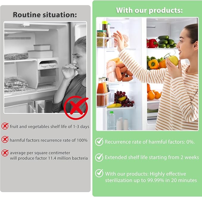 Refrigerator Deodorizer Odor Eliminator, Last for 10 Yeas Fridge Deodorizer Compact Fridge Freshener Deodorizer More Effective Than Baking Soda Bamboo Air Purifying Bags, Green