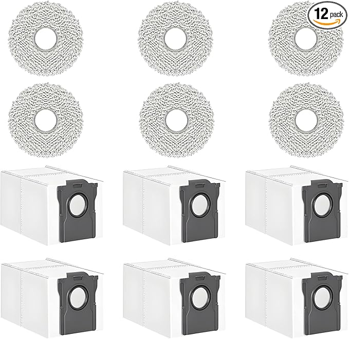 Dust Bags and Mop Pads Replacement For Mova P50 Ultra / P10 Pro Ultra / P10 Ultra Self-Empty Station Vacuum Cleaner, Spare Parts Accessories