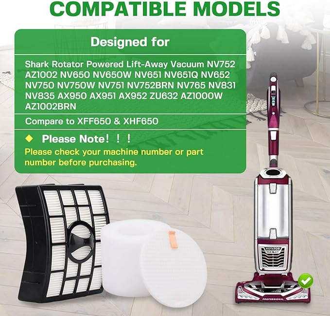 Vacuum Filters Replacement for Shark Rotator Powered Lift-Away Vacuum NV650 NV650W NV651 NV652 NV750W NV751 NV752 NV831 NV835 AX950 AX951 AX952 ZU632 AZ1000W AZ1002 AZ1002BRN # XFF650 XHF650