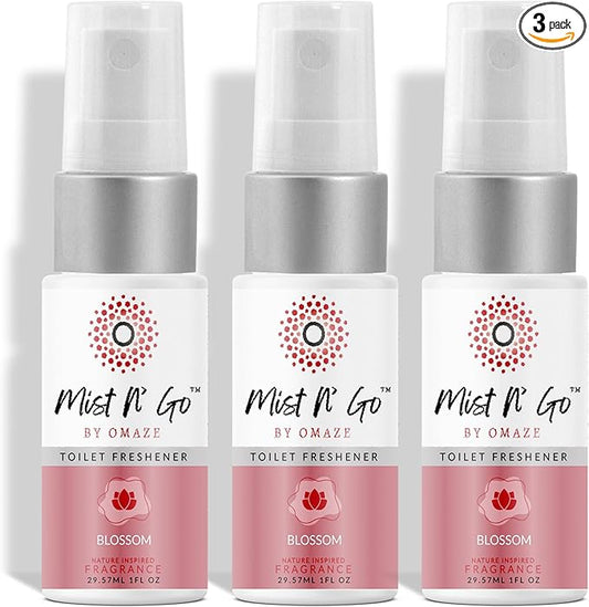 Mist N??Go by Omaze Travel Bathroom Spray for Toilet Spray Odor Eliminator - Travel Toilet Spray for Bathroom Air Freshener Spray for Bathroom Deodorizer - Blossom Travel Size (1oz x3)