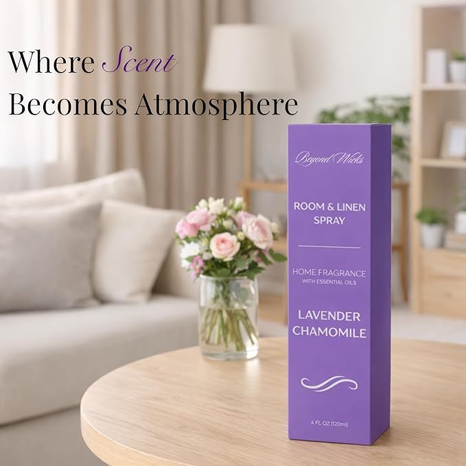 Lavender & Chamomile Room and Linen Spray – Lavender Room Spray with Essential Oils – Air Freshener Spray – 4 fl oz (120 ml) by Beyond Wicks