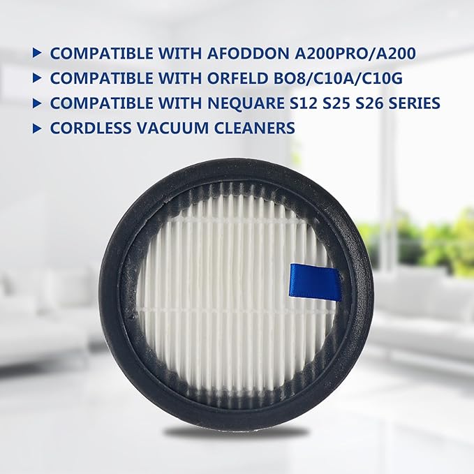 HEPA Filters & Sponge Filters Fit for Afoddon A200Pro/A200, ORFELD B08/C10A/C10G, NEQUARE S12, S25, S25Pro, S26 Series Cordless Vacuum Cleaner (6 Pack HEPA Filters & 6 Packs Sponge Filters)