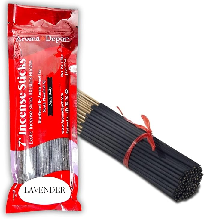 Aroma Depot Lavender Most Exotic Charcoal 7'' Incense Sticks. Approx. 85 to 100 Sticks Per Bundle, Length - 7 Inches, Each Natural Stick Burns for 35 to 45 mins Each. Long Lasting. Guarantee 100% Pure