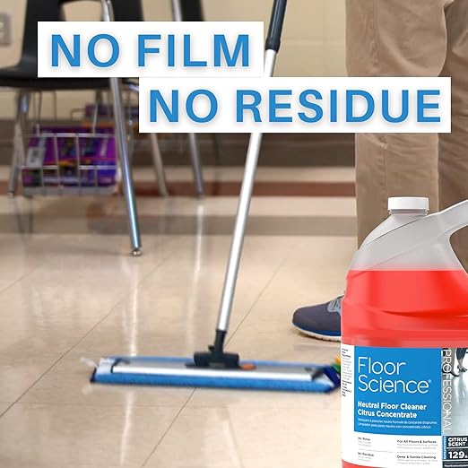 Diversey Floor Science CBD540441 Professional Neutral Floor Cleaner, Deep & Gentle Cleaning with No Residue or Rinse Required, Citrus Scent, Concentrate, 1-Gallon (Pack of 4)