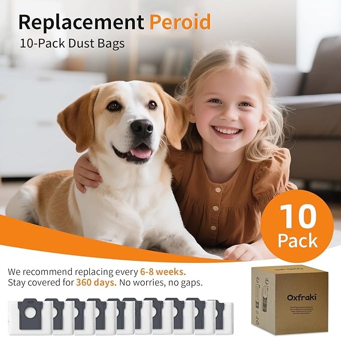 10 Pcs Vacuum Bags for Mova P10 Pro Ultra/Dreame L40 Ultra/ L10s Ultra Gen 2/ X40 Ultra/X50 Ultra/ E30 Ultra/ P50 Pro Ultra Robot Vacuum, 3.2L Large Capacity Replacement Dust Bag Accessories White