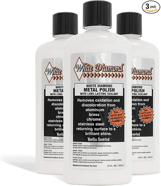 Schultz Laboratories White Diamond Metal Polish & Long Lasting Sealant - Perfect for Stainless Steel, Brass, Aluminum, Chrome, Gold, Silver - Sealant, Rust Remover/Preventer, Jewelry, Boats - 3 Pack
