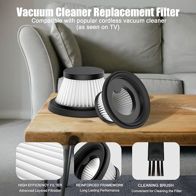AMUSEGOOD 6 Pack HEPA Filter Replacement Compatible with Cordless Vacuum Cleaner as Seen on TV, Washable and Reusable Handheld Portable Vac Replacement Parts