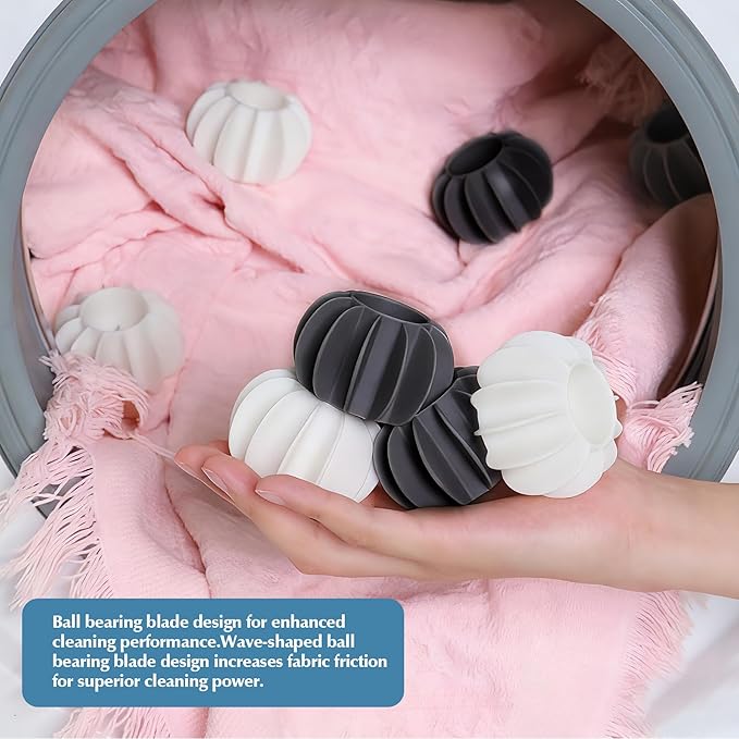6Pcs Ech.Apr Reusable Laundry Balls, TPR Washing Machine Cleaner Ball, Anti-Tangle Washer Dryer Accessory