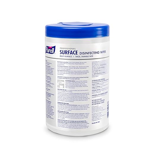 PURELL Professional Surface Disinfecting Wipes, Citrus Scent, 110 Count Canister, 7"x 8" Wipes (Pack of 6) - 9342-06