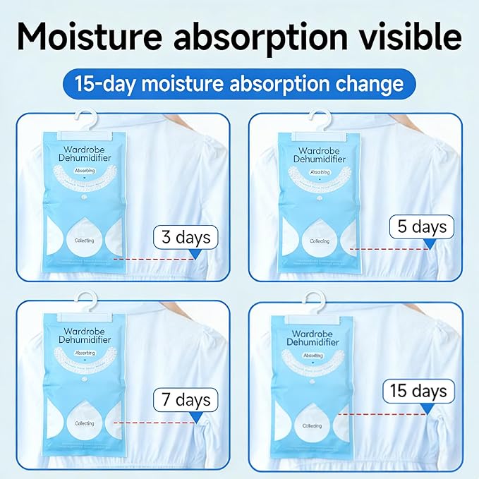 12 in 1 Moisture Absorbers Packets Set, Dehumidifier Bags for Closet, Unscented Hanging Humidity Absorber in Wardrobes, Bedrooms, Bathrooms, Car and More (Capacity 500 Milliliters/Bag;12 Bags)