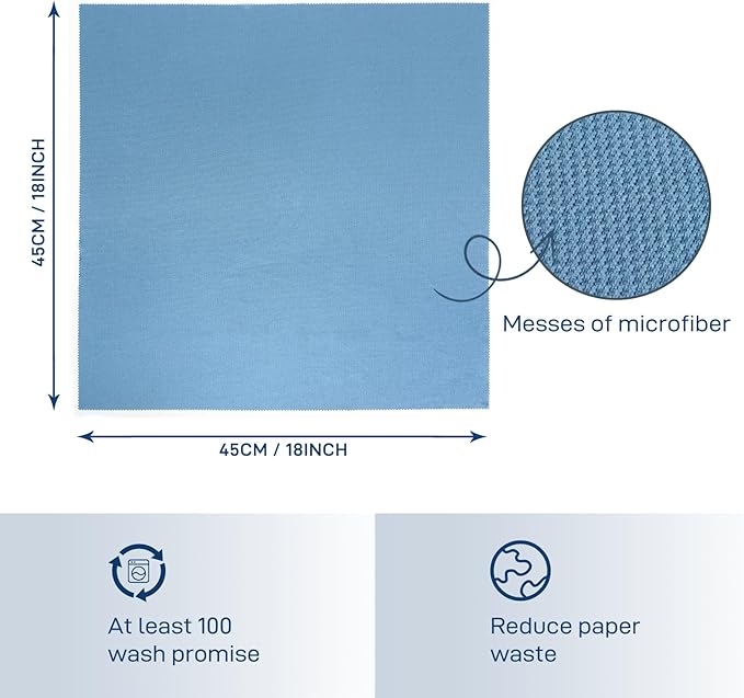 Microfiber Cleaning Cloths Glass Cleaner: 8 Packs 18X18 Window Cleaner Kit Wine Glasses Polishing Cloth Lint Free Washable Reusable Quickly Clean Mirro Screen Stainless Steel Windshield (Alaskan Blue)