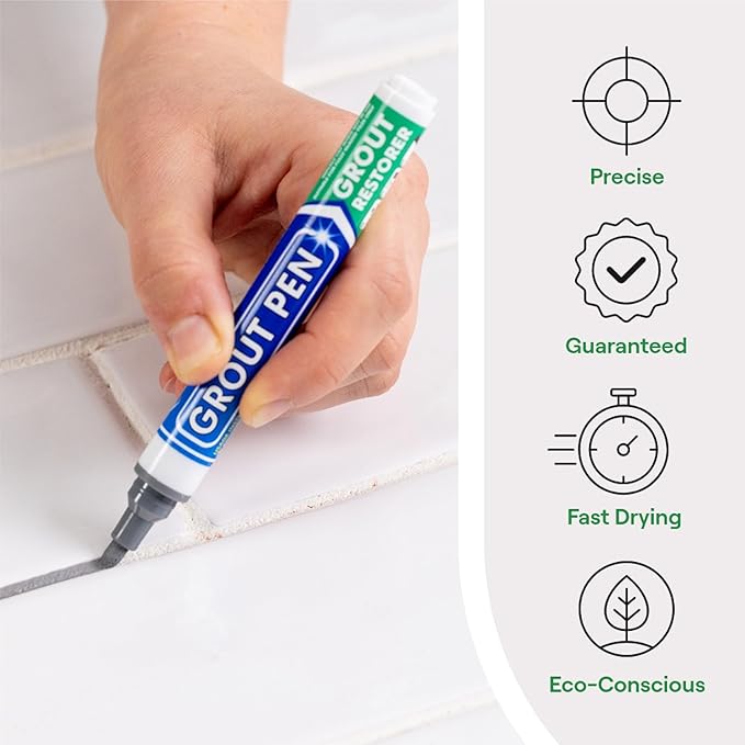 Grout Pen Grey Tile Paint Marker: Waterproof Grout Paint, Tile Grout Colorant and Sealer Pen - Grey, Wide 15mm Tip (20mL)