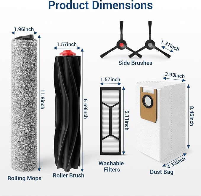 20 Pack Omni S1 Pro/ S1 Replacement Accessory Kit for Eufy S1 Pro Omni, S1 Robot Vacuums Parts, 2 Rolling Mops, 1 Main Roller Brush, 4 HEPA Filters, 6 Side Brushes, 6 Dust Bags, 1 Clean Tool