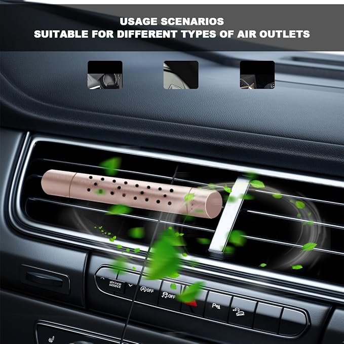 2PCS Car Diffuser Vent Clip, Vehicle Essential Oil Scents Set with 10 Unscented Refill Sticks, Automotive Vent Air Freshener Decoration Accessories, Universal for SUV, Sedan, Truck (Gold)