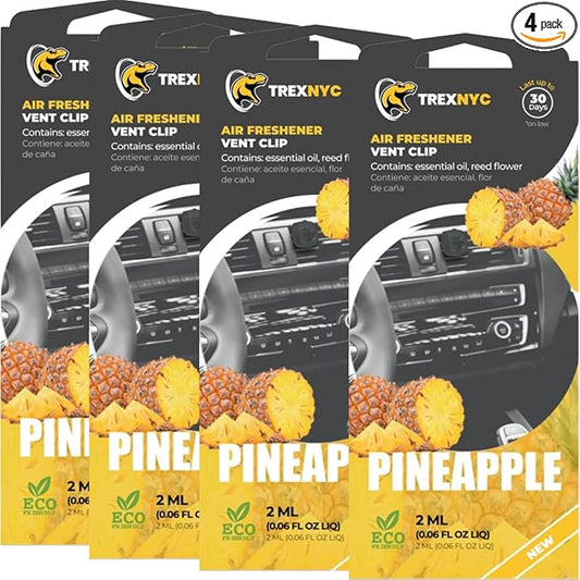Car Air Fresheners Vent Clips, Essential Odor Eliminator, Perfect Scented Accessories, Long Lasting Pineapple Fragrance Up to 30 Days, 0.07 FL.OZ (4 Packs)