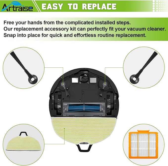 RV2610WA Replacement Parts for Shark RV2610WA AV2610WA RV2620WA RV2610WD RV2410WD RV2620WD Mop Brush Filter Kit for Shark AI Ultra 2-in-1 Robot Vacuum, 4 Mop Pads, 2 HEPA Filters, 6 Side Brushes