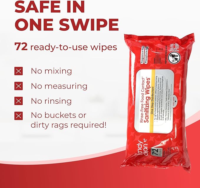 HandyClean Rinse-Free Food Contact Sanitizing Wipes Pouch, Multi Surface Cleaning Supplies for Kitchen and Professional Setting - 1 pack, 71 count