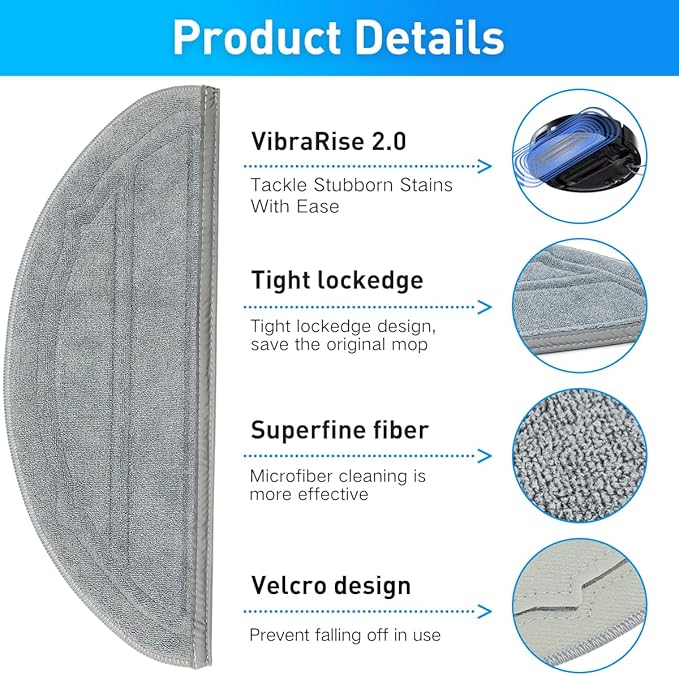 8 Pack Mop Pads Replacement Compatible with Roborock Q10 S5/Q10 S5+/Q10 X5/Q10 X5+ Robot Vacuum Cleaner