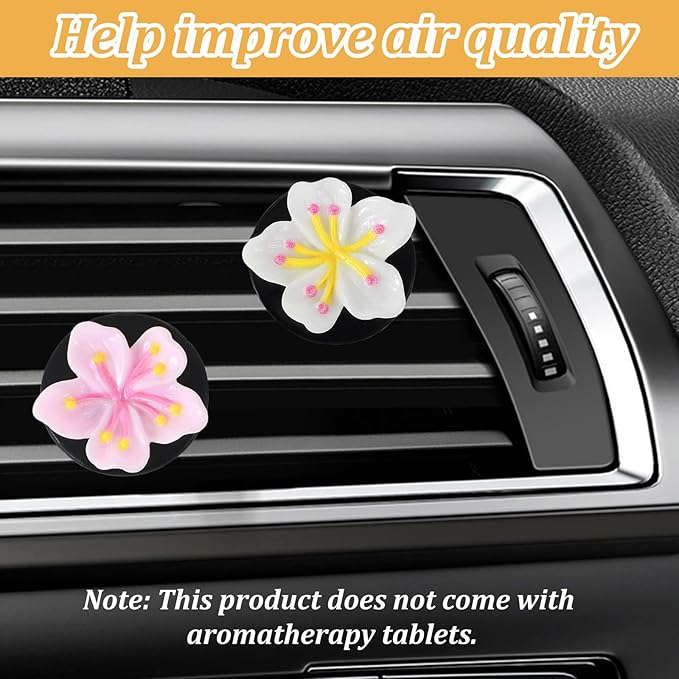 6 Pcs Flower Car Air Vent Clips Cute Car Air Freshener Vent Clips Pink Hawaiian Hibiscus And Cherry Blossom Accessories For Interior Aesthetic Decorations Pink, White, Yellow