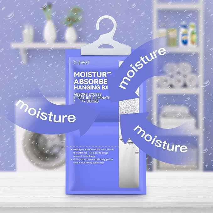 CLEVAST Moisture Absorbers Packets 5 Pack, Dehumidifier Bags for Closet, Unscented Hanging Humidity Absorber in Wardrobes, Bedrooms, Bathrooms(Net Wt. 230g/Pack)