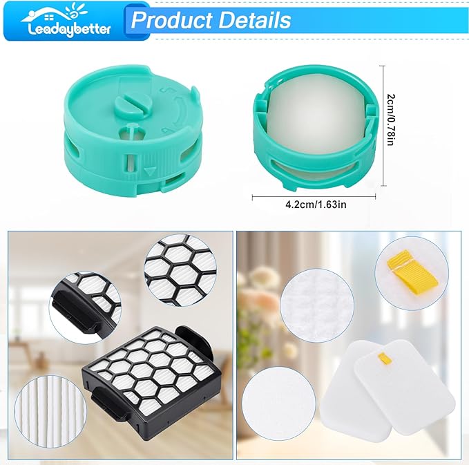 Leadaybetter ZU102 Filter Replacement Parts for Shark ZU100 ZU102 Rotator Pet Upright Vacuum, 2 HEPA +6 Foam & Felt Filters +4 Odor Neutralizer Cartridge, Parts # 1238FT60 & 1239FT60 & 1541FC3000