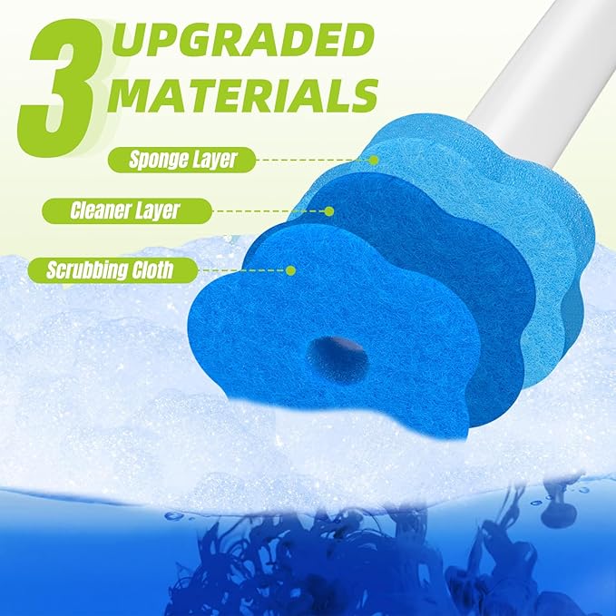 KOKL 2 Pack Disposable Toilet Brush with Holder Set, Toilet Bowl Cleaner, Toilet Bowl Brush with 54 Cleaner Refills, Toilet Cleaning Supplies for Bathroom Maintenance(2-Set)
