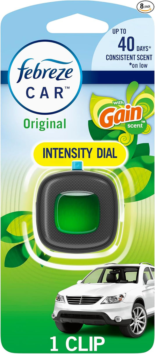 Febreze Car Air Freshener, Car Vent Clip and Odor Fighter, Gain Original Scent, 8 Count