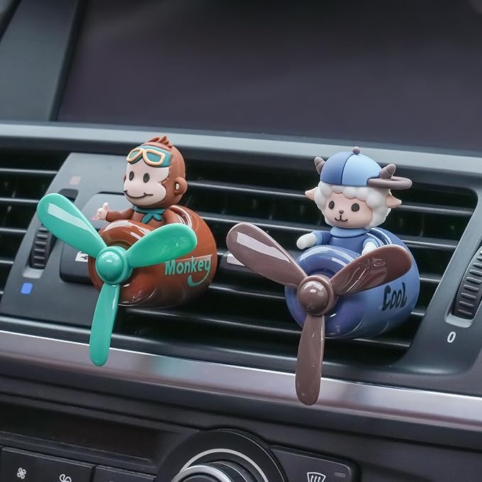 2 Pcs Pilot Car Air Fresheners, Cute Dog Car Vent Clip Air Freshener with 8 Fragrant Tablets Automotive Air Outlet Fan Diffuser, Automotive Interiors Vent Decoration (Dog+Sheep)