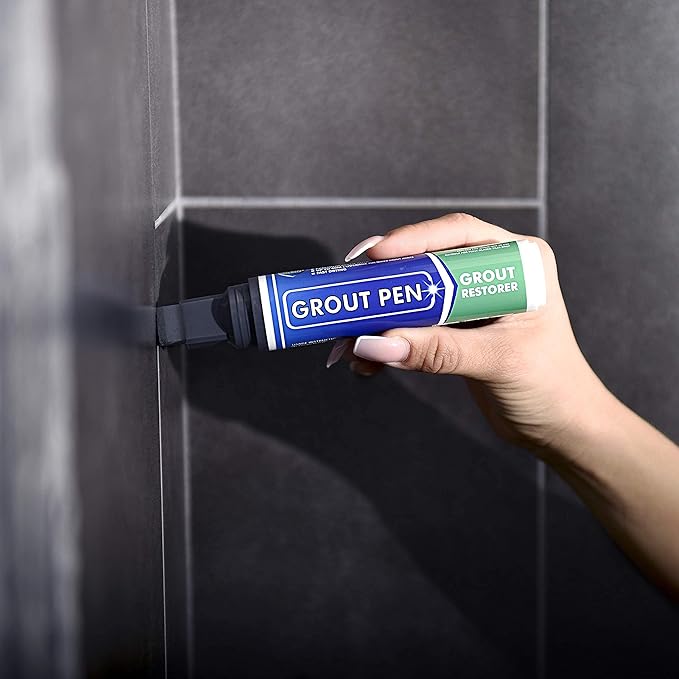 Grout Pen Tile Paint Marker: Dark Grey Wide 15mm with 5 Pack Replacement Tips - Waterproof Grout Colorant and Sealer Pen to Renew, Repair, and Refresh Tile Grout - Cleaner Coating Stain Pens