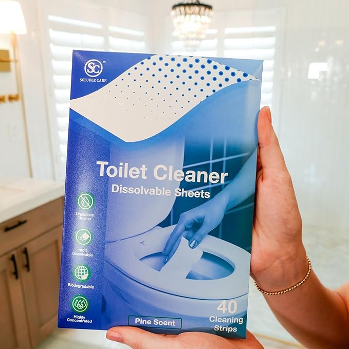 Dissolvable Toilet Bowl Cleaner Sheets (No Bottles, Easy Clean, Quick-Dissolving, Mess-Free, Septic-Safe Cleaning for Home & Office) - 40 Sheets, Pine Scent