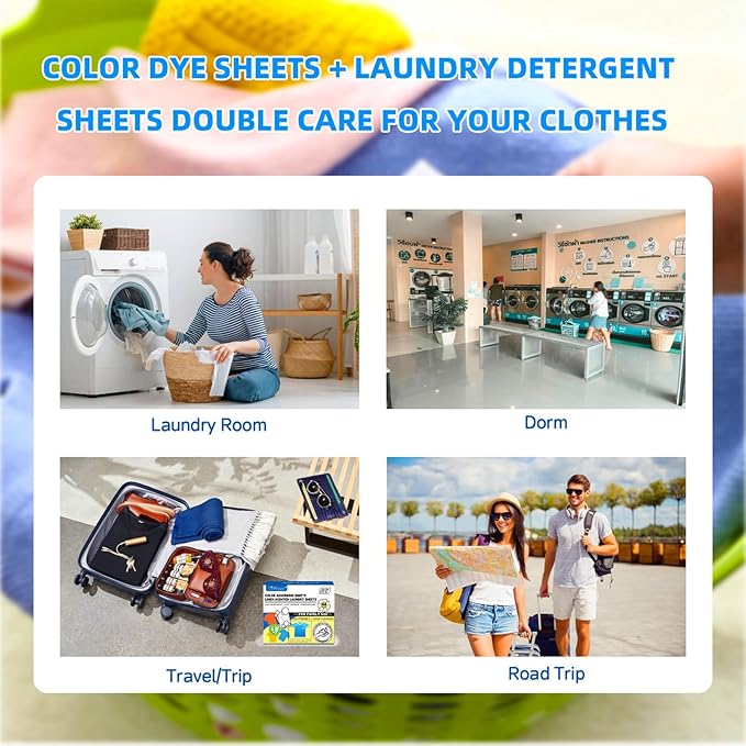 2-in-1 Laundry Detergent Sheets & Color Catcher Sheets - 290 Loads, Fast Dissolve Hypoallergenic Stain Remover, No Color Bleeding Fresh Linen Scent for Home Dorms Travel