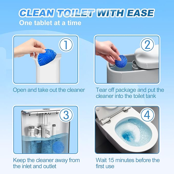 KIISIISO Automatic Toilet Bowl Cleaner Tablets, Bathroom Toilet Tank Cleaner, Blue Clean Bubbles, Strong Detergent Power, Long Lasting 300 Brushes, Mild Fresh Pine Fragrance (30 PCS)