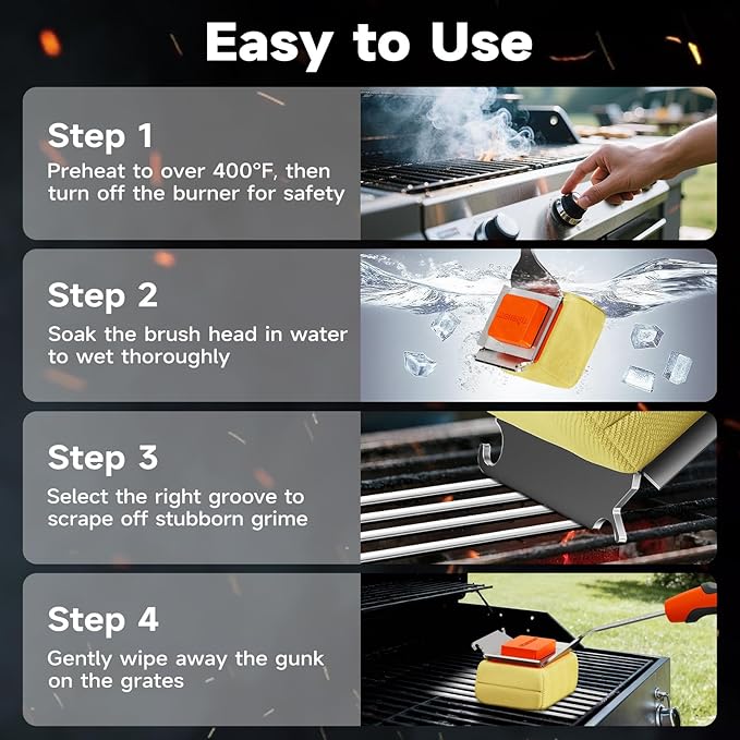 TISHI HERY Bristle Free Grill Brush Replaceable Cleaning Head, Safe BBQ Grill Brush Cleaning Pad Replacement for Cast Iron or Stainless-Steel Grates, Grill Cleaner (Replaceable Head)