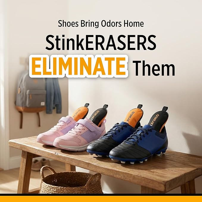 StinkERASERS Activated Charcoal Shoe Deodorizer Bags, Natural Odor Eliminator & Shoe Smell Remover, Reusable Unscented Moisture Absorber Inserts for Sneakers, Boots & Gym Bags, 2 Pack