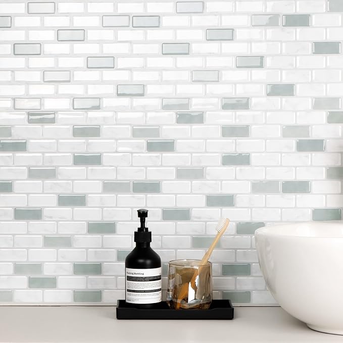 Peel and Stick Backsplash Tile, 10-Sheet Sage Green Self Adhesive Marble Tile, Stick on Backsplash for Kitchen and Bathroom, 12"x12" Wall Tiles with Marble Look