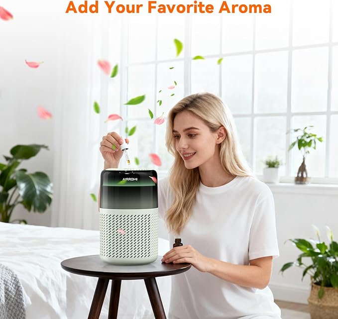 AIRROMI HEPA Air Purifier for Bedroom&Home,Pet Air Purifier for Home Pets,Removes Pet Odor,Cat Litter Smell,Dust,Smoke&Allergies,Quiet Room Air Purifier with Scents,360°Air Cleaner,A2005 Green