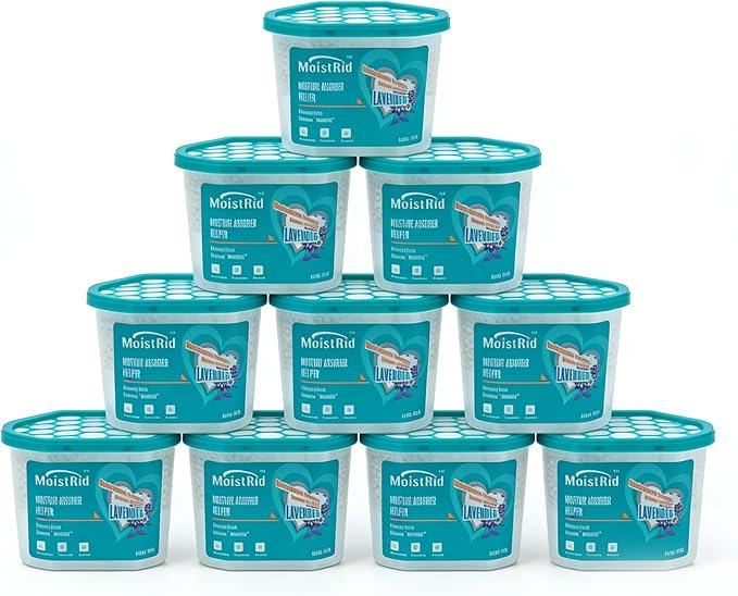 Moisture Absorbers Buckets,10 Pack,Portable Humidity Absorber Boxes for Your Bathroom,Basement, Closet & Car,Dehumidifier with Lavender Fragrance (Capacity 500 Milliliters/Box ；10 Boxed Items)