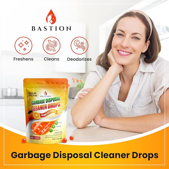 Garbage Disposal Cleaner and Deodorizer Drops Bundle -Orange & Lemon Scented Kitchen Sink Freshener Pods & Drain Odor Eliminator Disposer Care Balls by Bastion