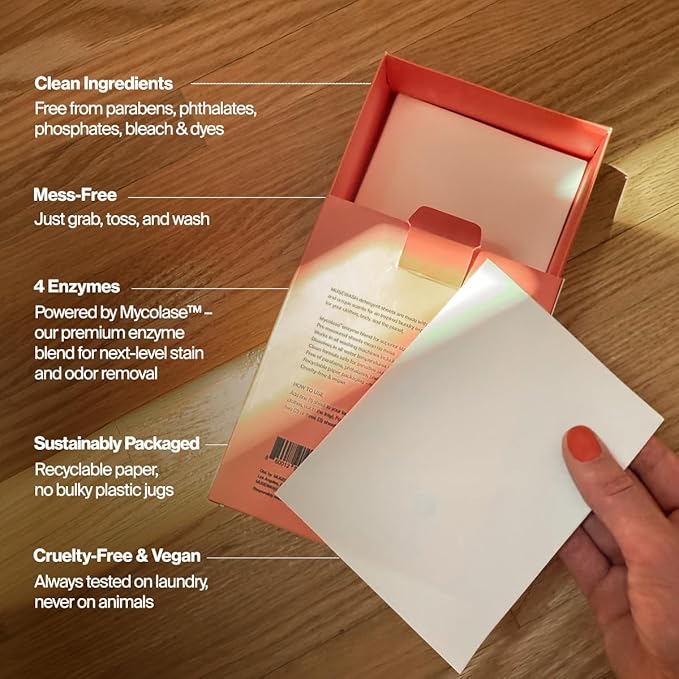 Laundry Detergent Sheets | Enzyme-Powered, Vegan, Paraben-Free | Luxury Scents | Plastic-Free, Eco-Friendly, Travel-Friendly Packaging (50 Loads - 1 Box, GEM)